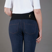 Jeans sigaretta cotone blu delavè con baschina