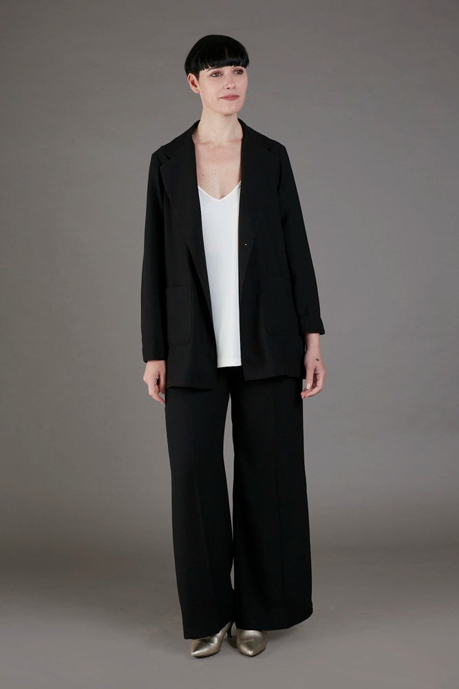Panta Firenze crepe satin nero con baschina