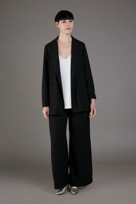 Panta Firenze crepe satin nero con baschina