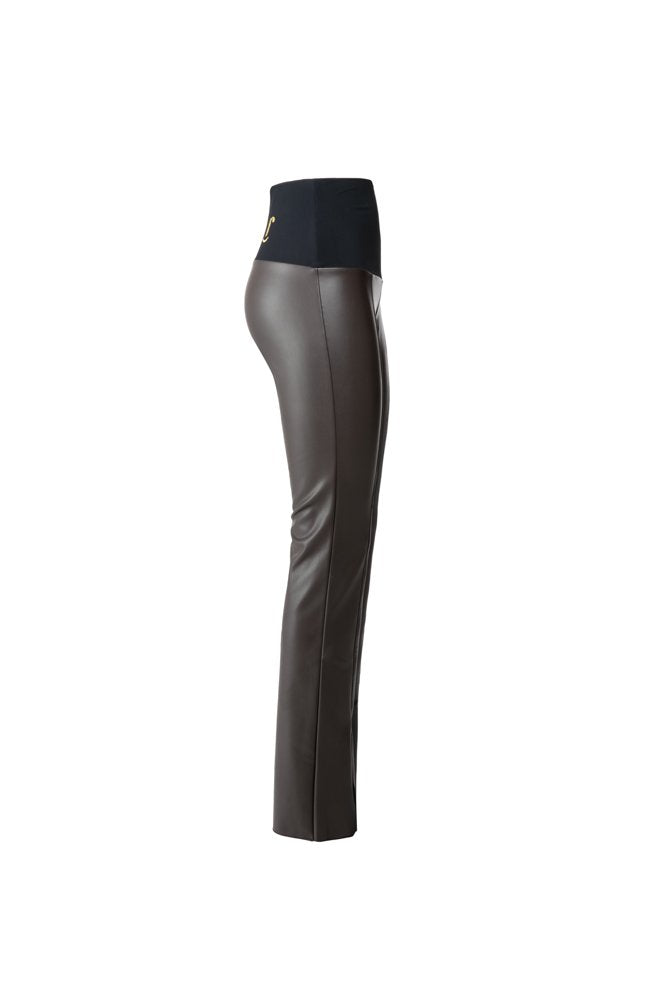 Panta Ny in ecopelle cioccolato con spacchi frontali