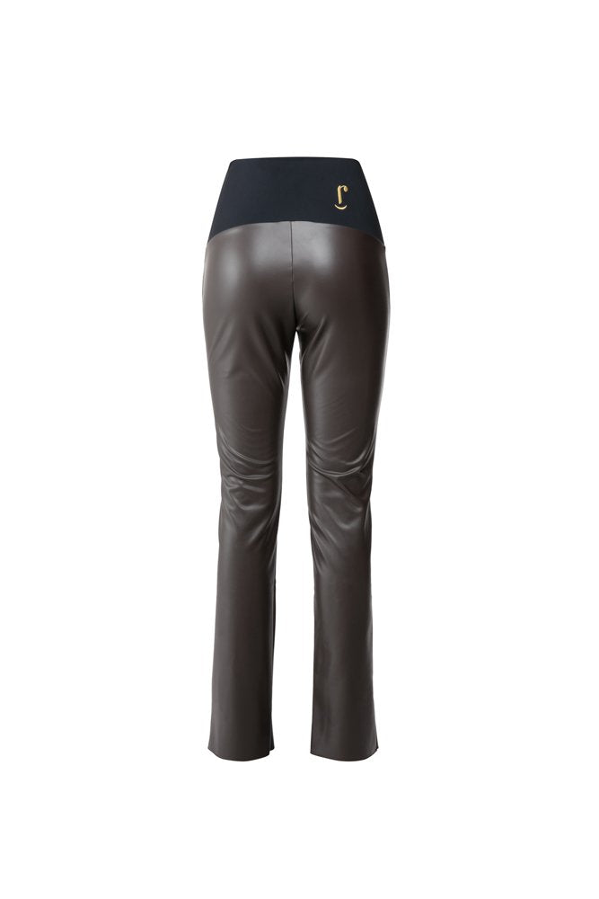Panta Ny in ecopelle cioccolato con spacchi frontali