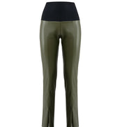 Panta NY ecopelle verde militare con baschina