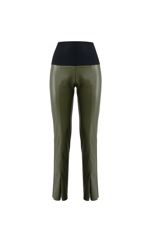 Panta NY ecopelle verde militare con baschina