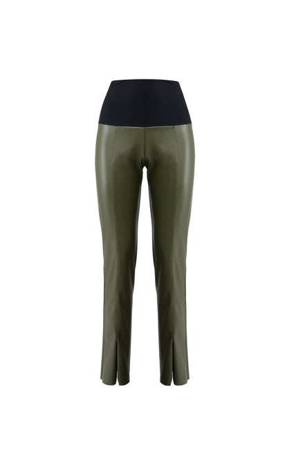Panta NY ecopelle verde militare con baschina