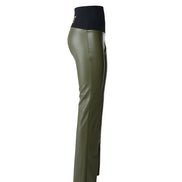 Panta NY ecopelle verde militare con baschina