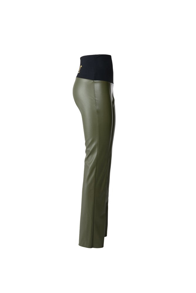 Panta NY ecopelle verde militare con baschina