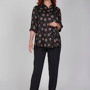 Camicia donna Milano over in satin di viscosa stampa nera