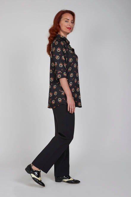 Camicia donna Milano over in satin di viscosa stampa nera