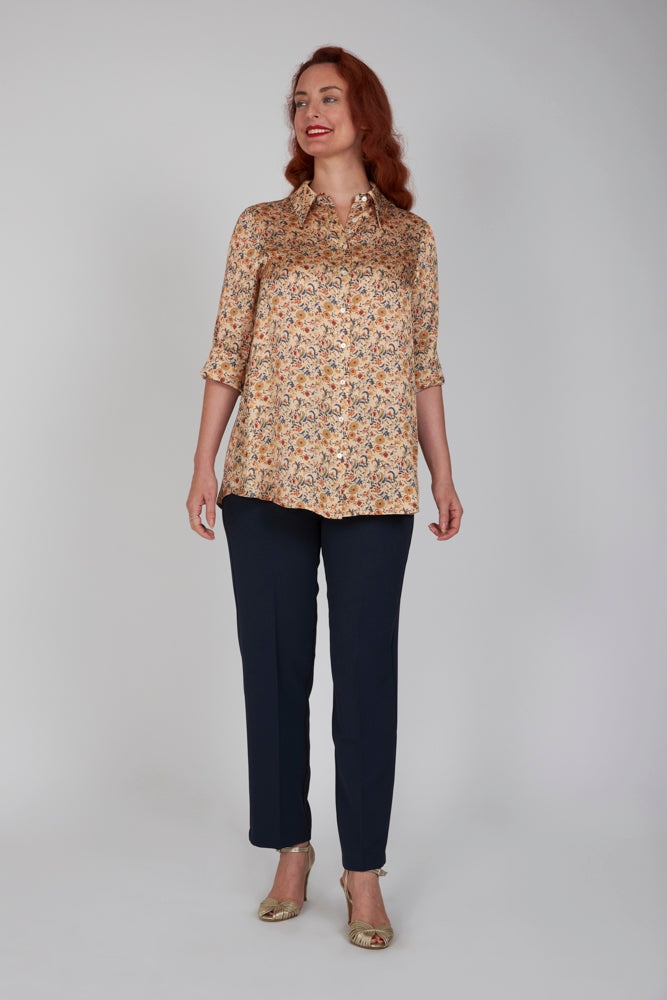 Camicia  Milano satin di viscosa stampa fiori crema