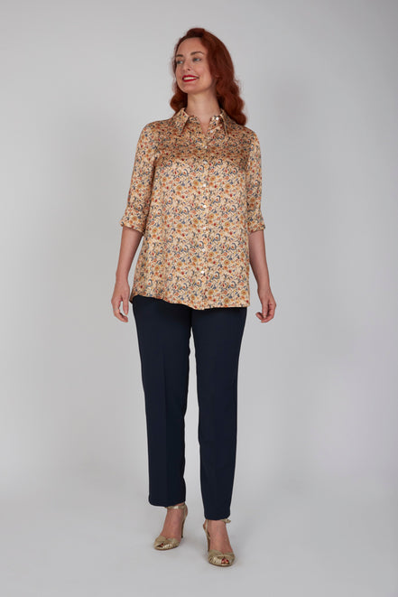 Camicia  Milano satin di viscosa stampa fiori crema