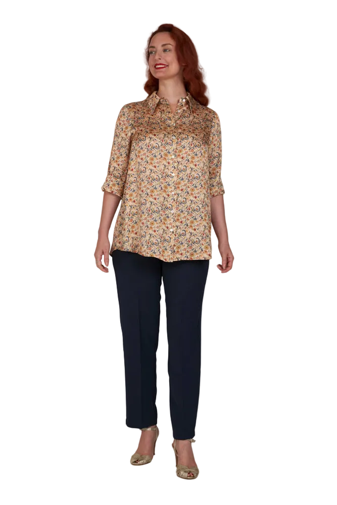 Camicia  Milano satin di viscosa stampa fiori crema