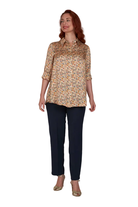 Camicia  Milano satin di viscosa stampa fiori crema