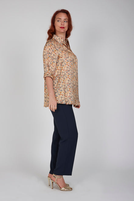 Camicia  Milano satin di viscosa stampa fiori crema