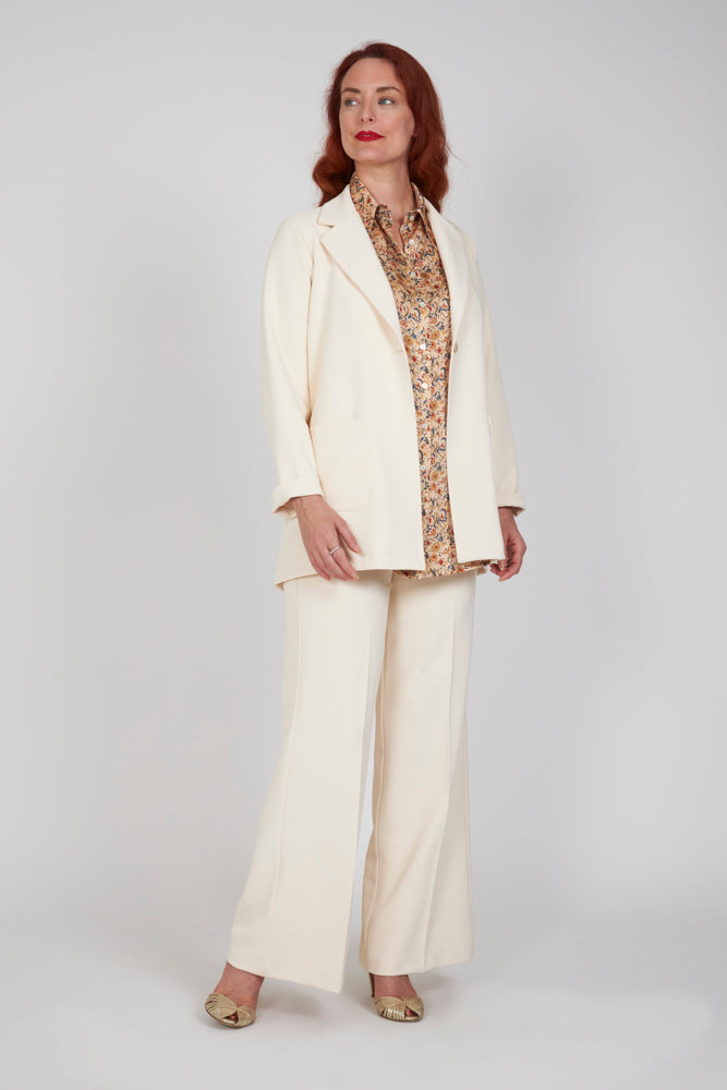 Camicia  Milano satin di viscosa stampa fiori crema