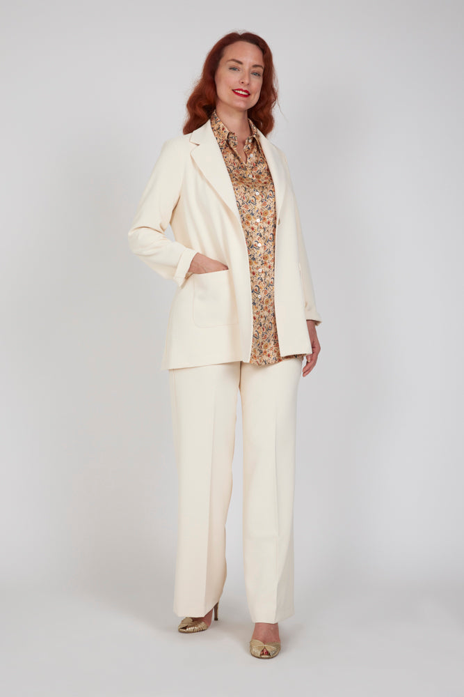 Camicia  Milano satin di viscosa stampa fiori crema