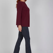 Jeans flare donna blu delavé con baschina in punto Milano stretch
