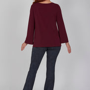 Jeans flare donna blu delavé con baschina in punto Milano stretch