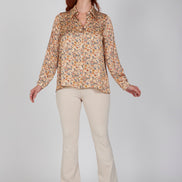Camicia donna London corta in satin di viscosa stampa fiori
