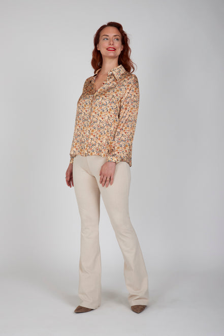 Camicia donna London corta in satin di viscosa stampa fiori