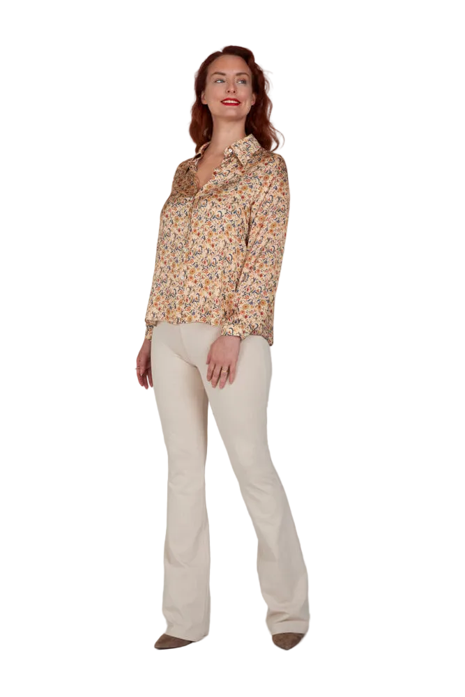Camicia London  in satin di viscosa stampa fiori