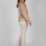 Jeans flare beige con baschina in punto Milano stretch