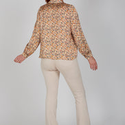 Jeans flare beige con baschina in punto Milano stretch