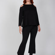 Maglia Sara felpa spalle scoperte scuba nera