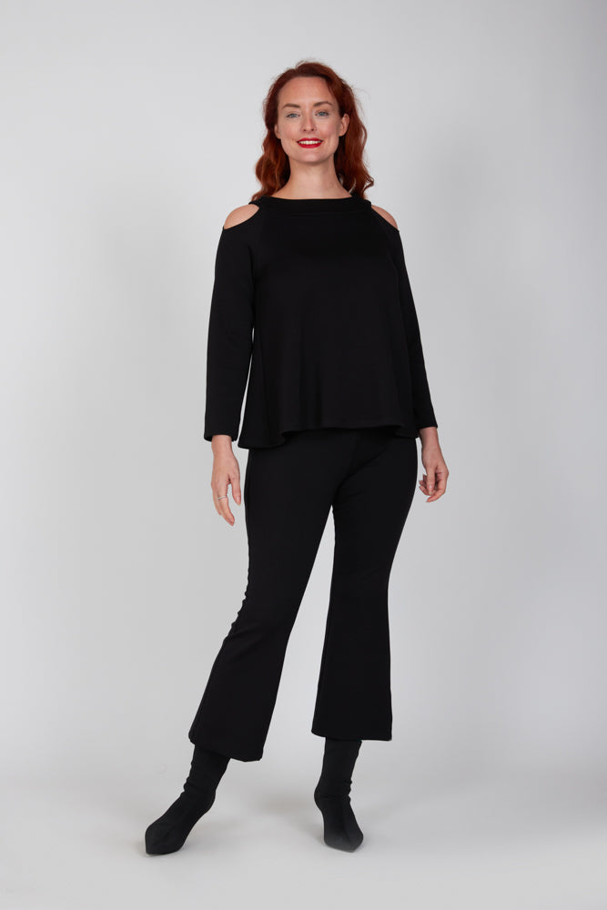 Maglia Sara felpa spalle scoperte scuba nera