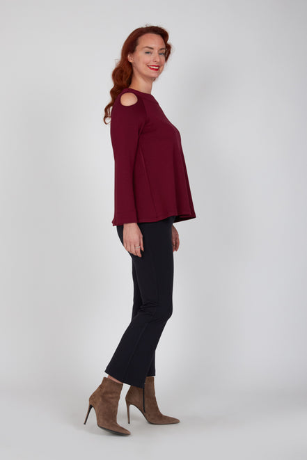 Maglia Sara felpa spalle scoperte scuba vino