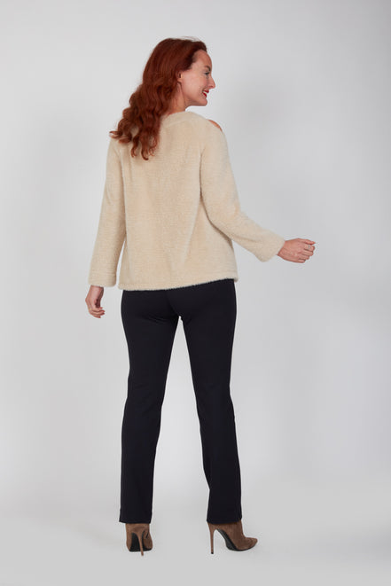 Maglia Sara felpa spalle scoperte pelouche cipria