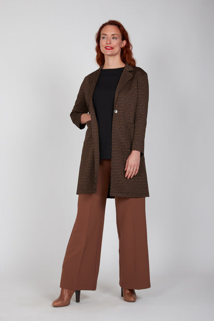 Giacca lunga donna Procida stampa optical mocha nero