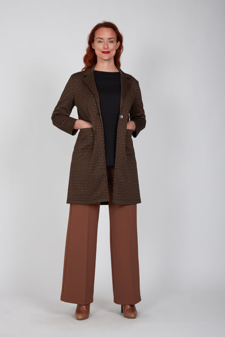 Giacca lunga donna Procida stampa optical mocha nero