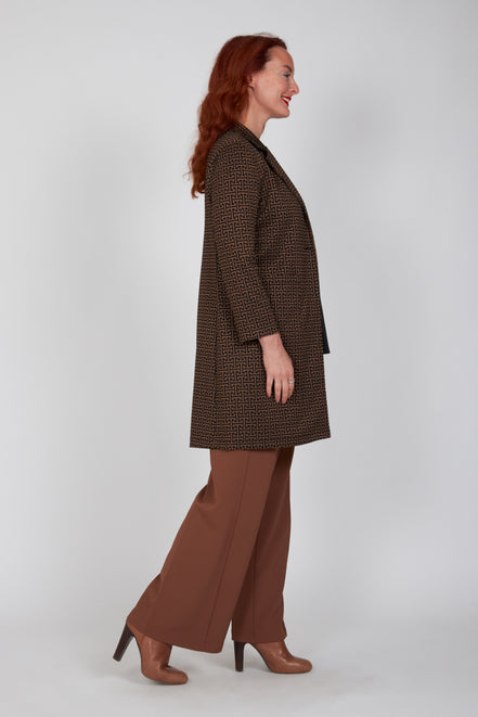 Giacca lunga donna Procida stampa optical mocha nero