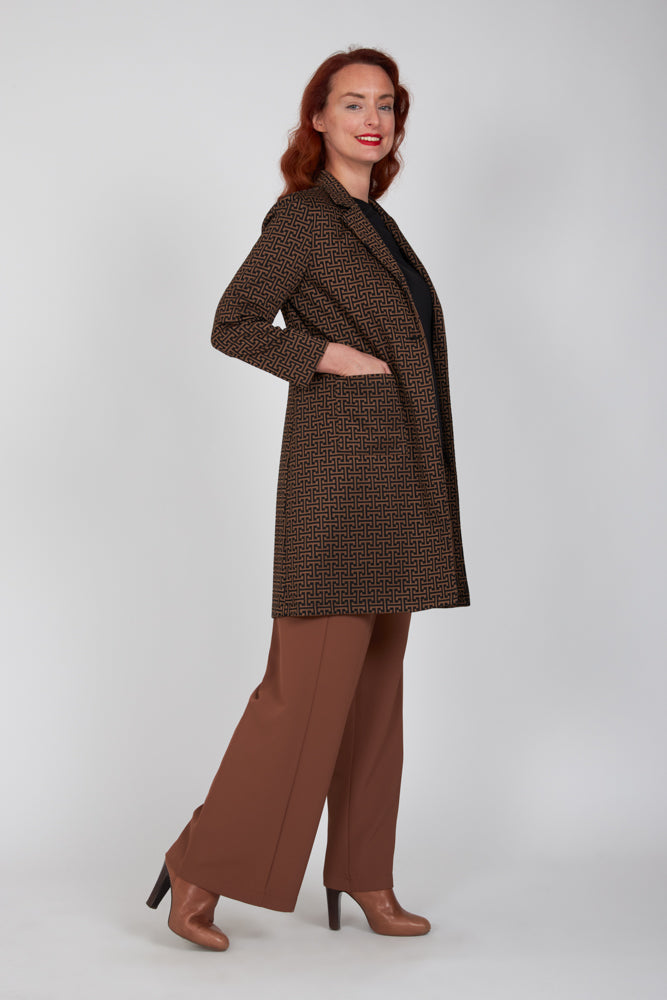 Giacca lunga donna Procida stampa optical mocha nero