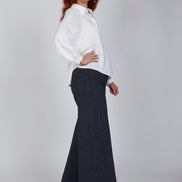 Jeans Wide Leg punto milano blu delavè con baschina