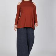 Maglia donna color cannella manica lunga con scollo all’americana Ischia