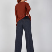 Maglia donna color cannella manica lunga con scollo all’americana Ischia