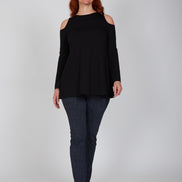 Maglia donna nera manica lunga con scollo all’americana Ischia