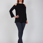 Maglia donna nera manica lunga con scollo all’americana Ischia