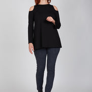 Maglia donna nera manica lunga con scollo all’americana Ischia