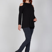 Maglia donna nera manica lunga con scollo all’americana Ischia