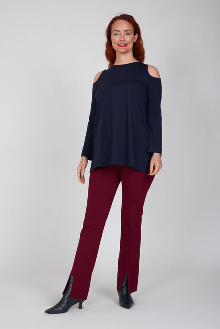 Panta donna con spacchi frontali in punto milano bordeaux con baschina - Panta NY