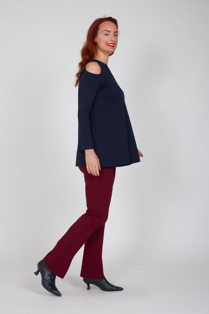 Panta donna con spacchi frontali in punto milano bordeaux con baschina - Panta NY