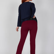 Panta donna con spacchi frontali in punto milano bordeaux con baschina - Panta NY