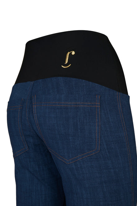 Jeans sigaretta cotone blu chiaro delavè con baschina
