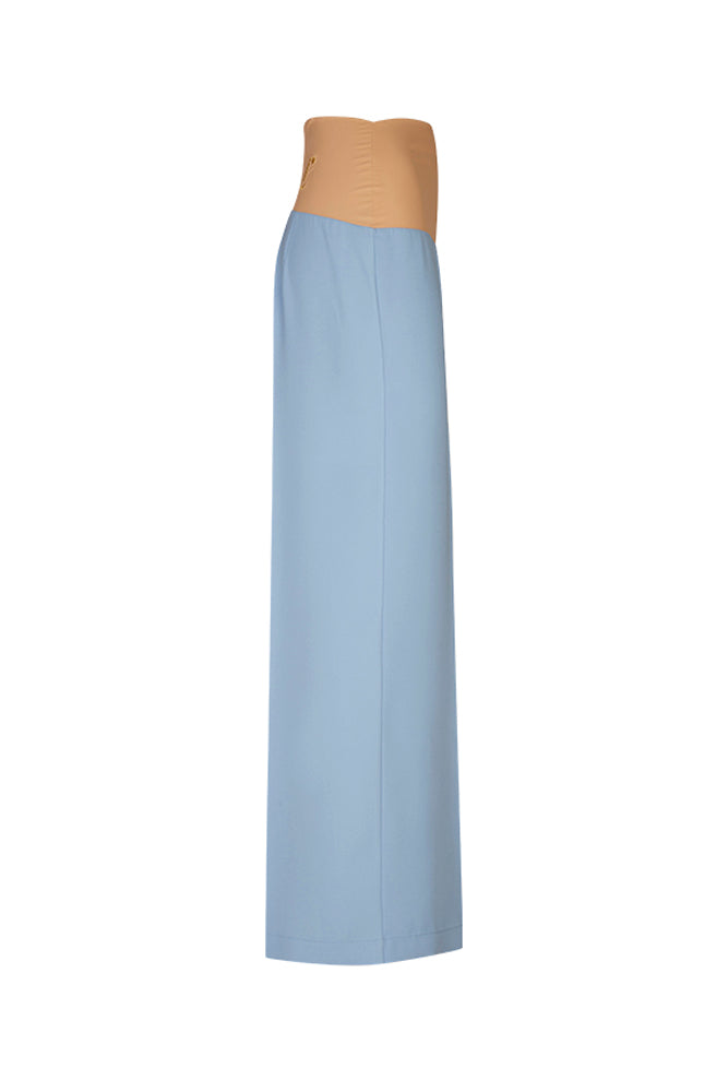 Panta Firenze crepe satin celeste con baschina