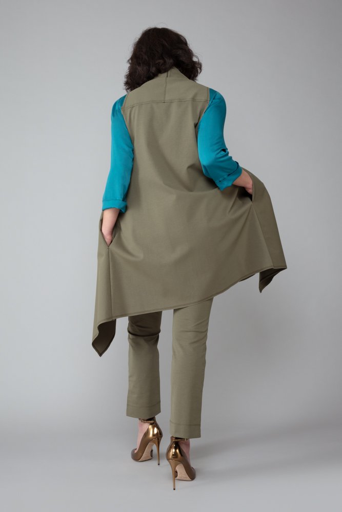 Gilet Frisco in punto Milano di cotone verde militare