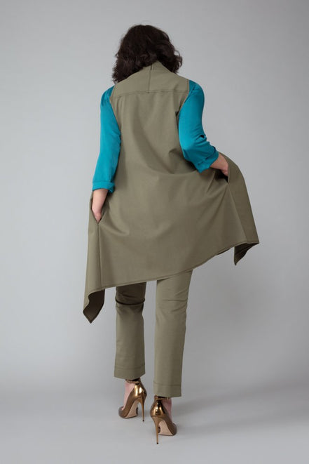 Gilet Frisco in punto Milano di cotone verde militare