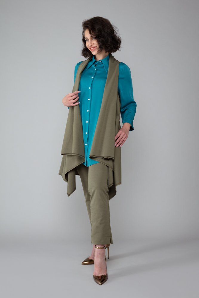 Gilet Frisco in punto Milano di cotone verde militare