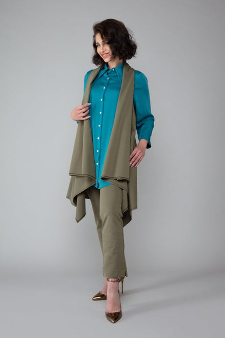 Gilet Frisco in punto Milano di cotone verde militare